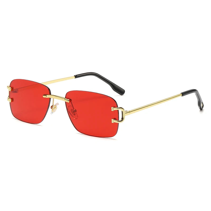 Rimless Square Red Tinted Anti-Blue Light Glasses (Gold Frame)