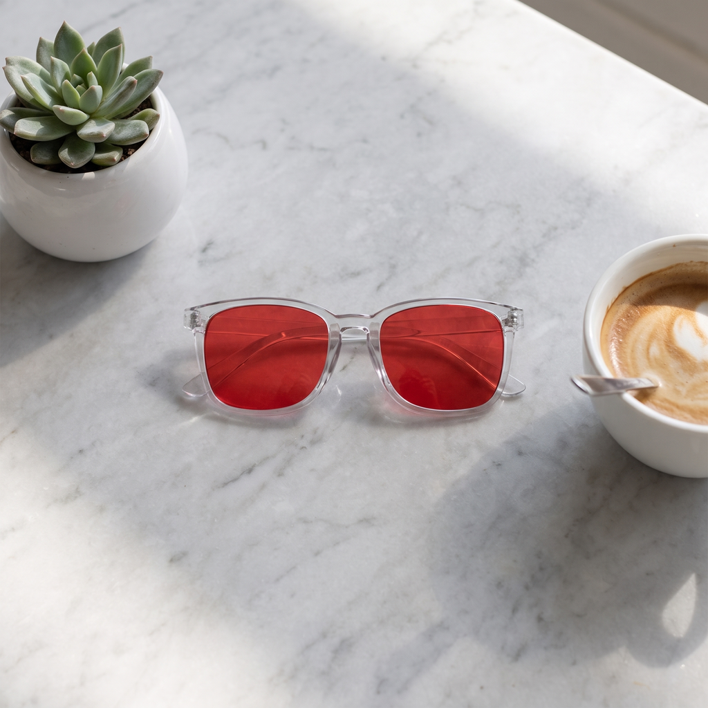 Red Tinted Anti-Blue Light Glasses (Clear Frame)